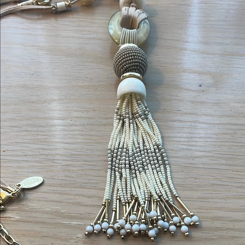 Chico’s Jewelry Leather Beaded Tassel Necklace Bohemian - Picture 5 of 7